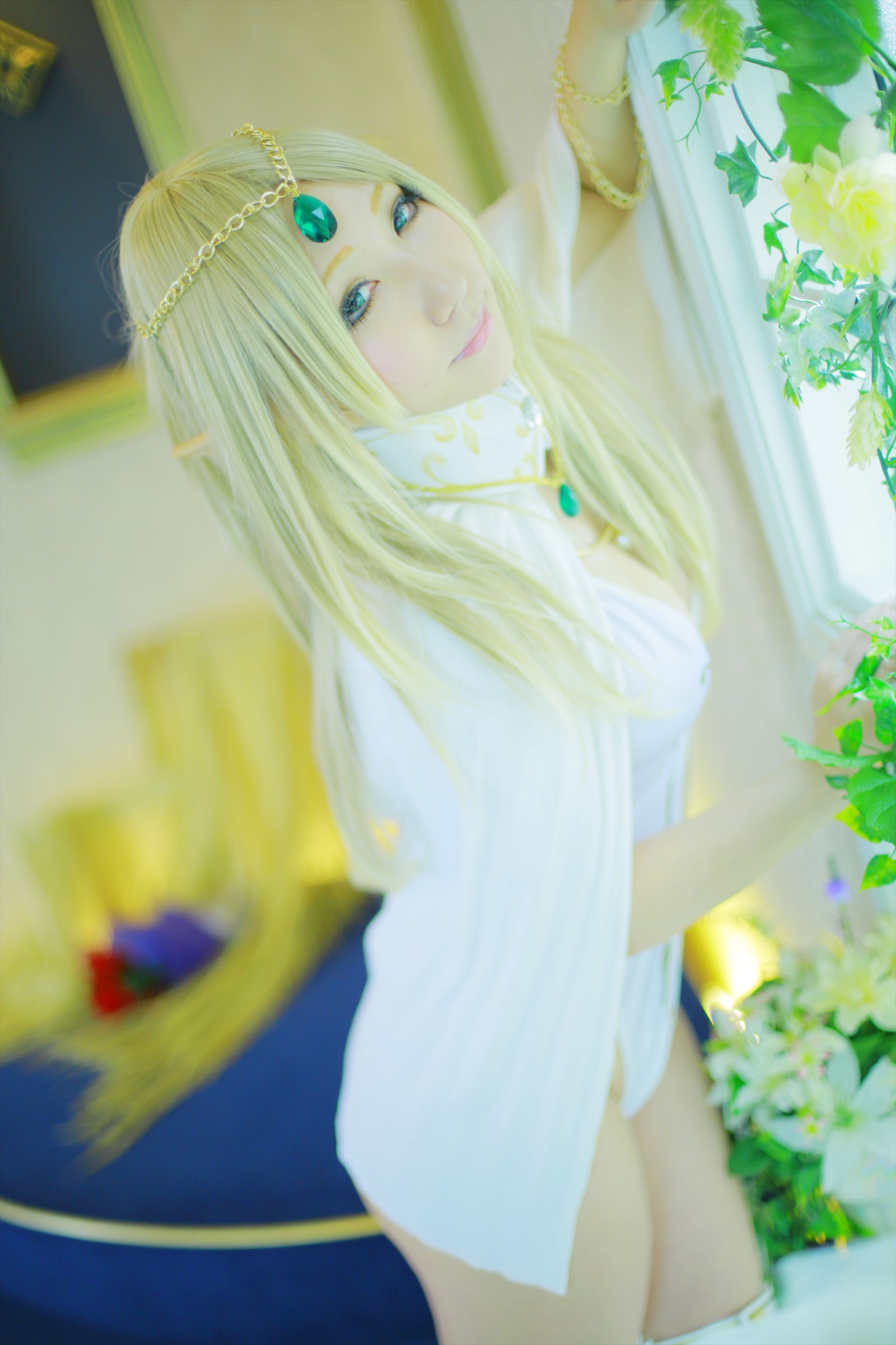 asian blonde_hair breasts cosplay female long_hair shooting_star solo