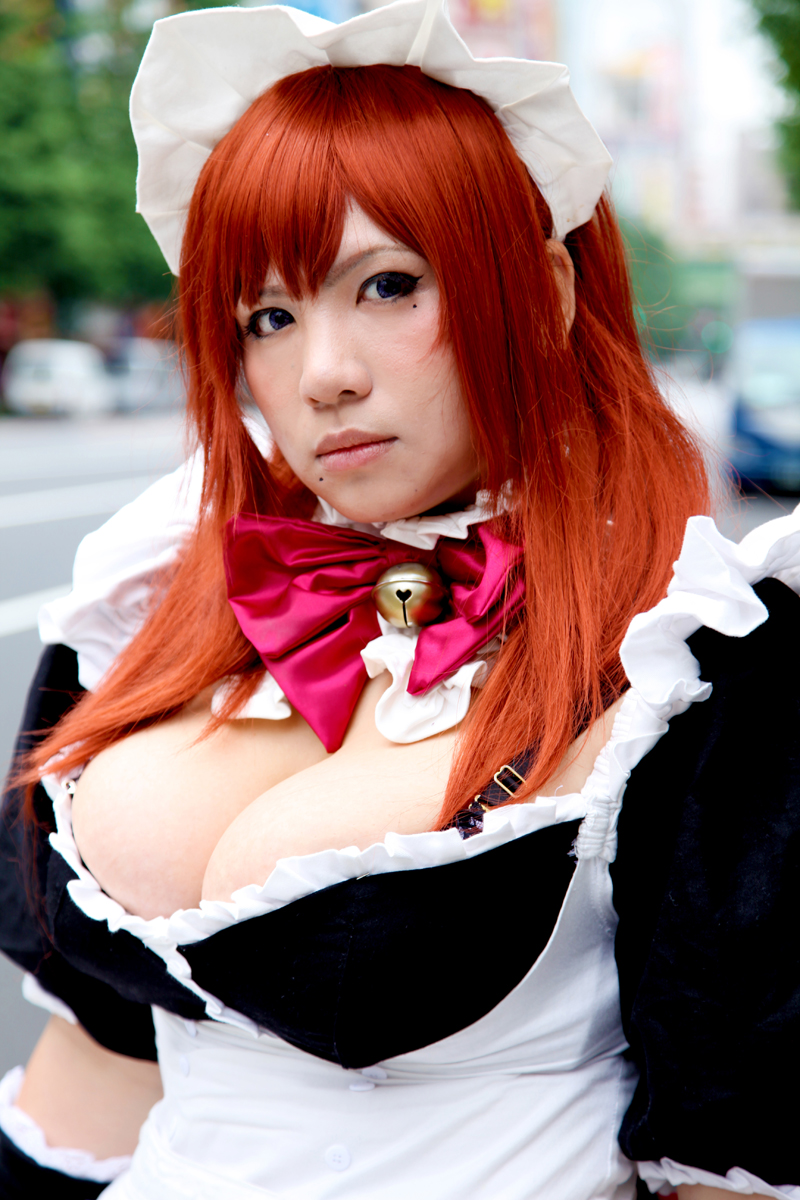 breasts chouzuki_maryou cleavage cosplay large_breasts long_hair red_hair solo
