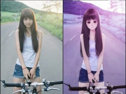 1girl anime compare human photo shorts