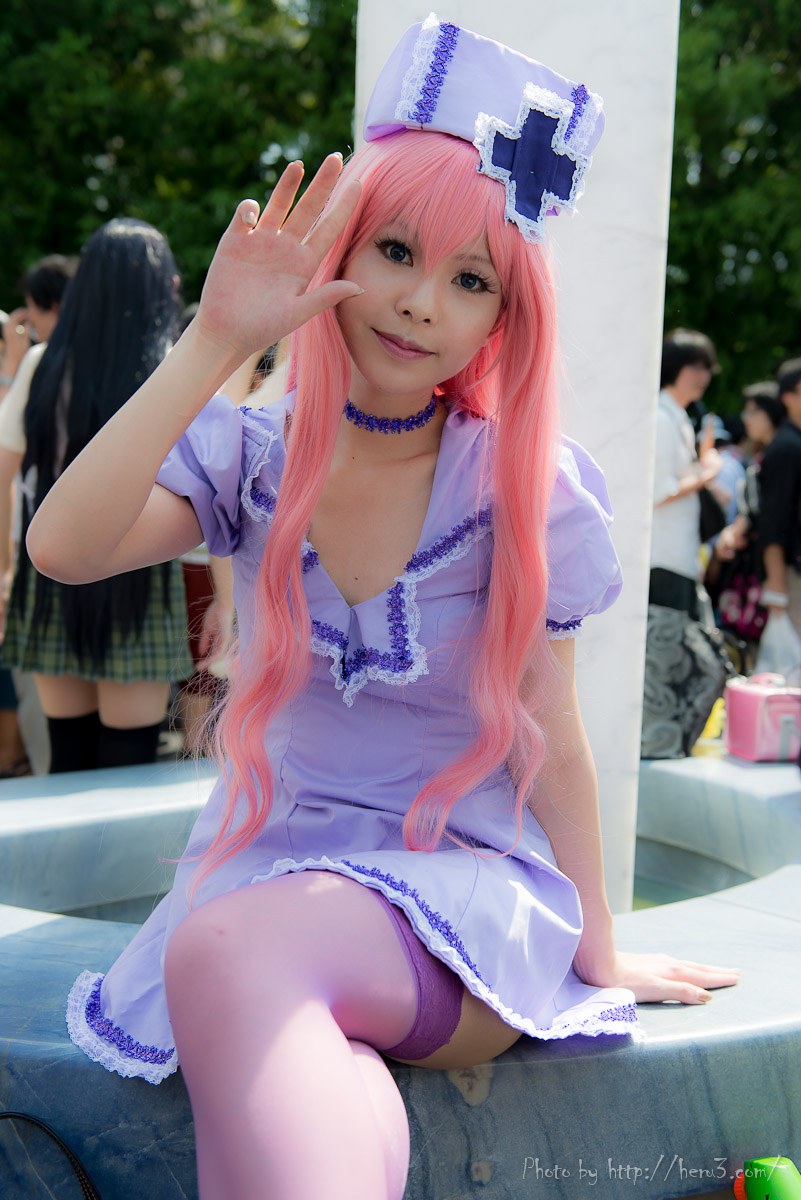 asian breasts cosplay long_hair outside pink_hair