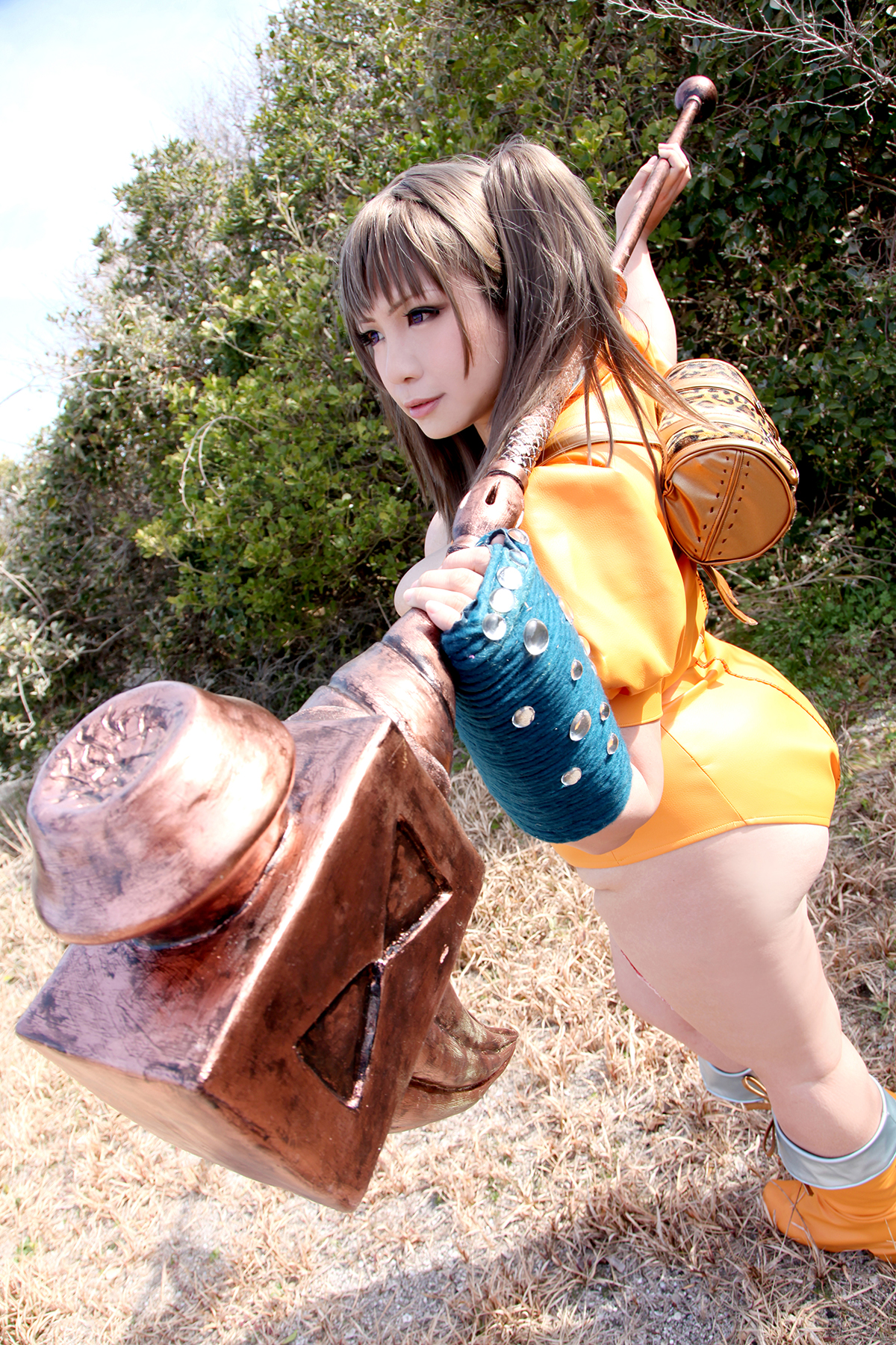 asian breasts brown_hair chouzuki_maryou cosplay female huge_breasts long_hair plump solo