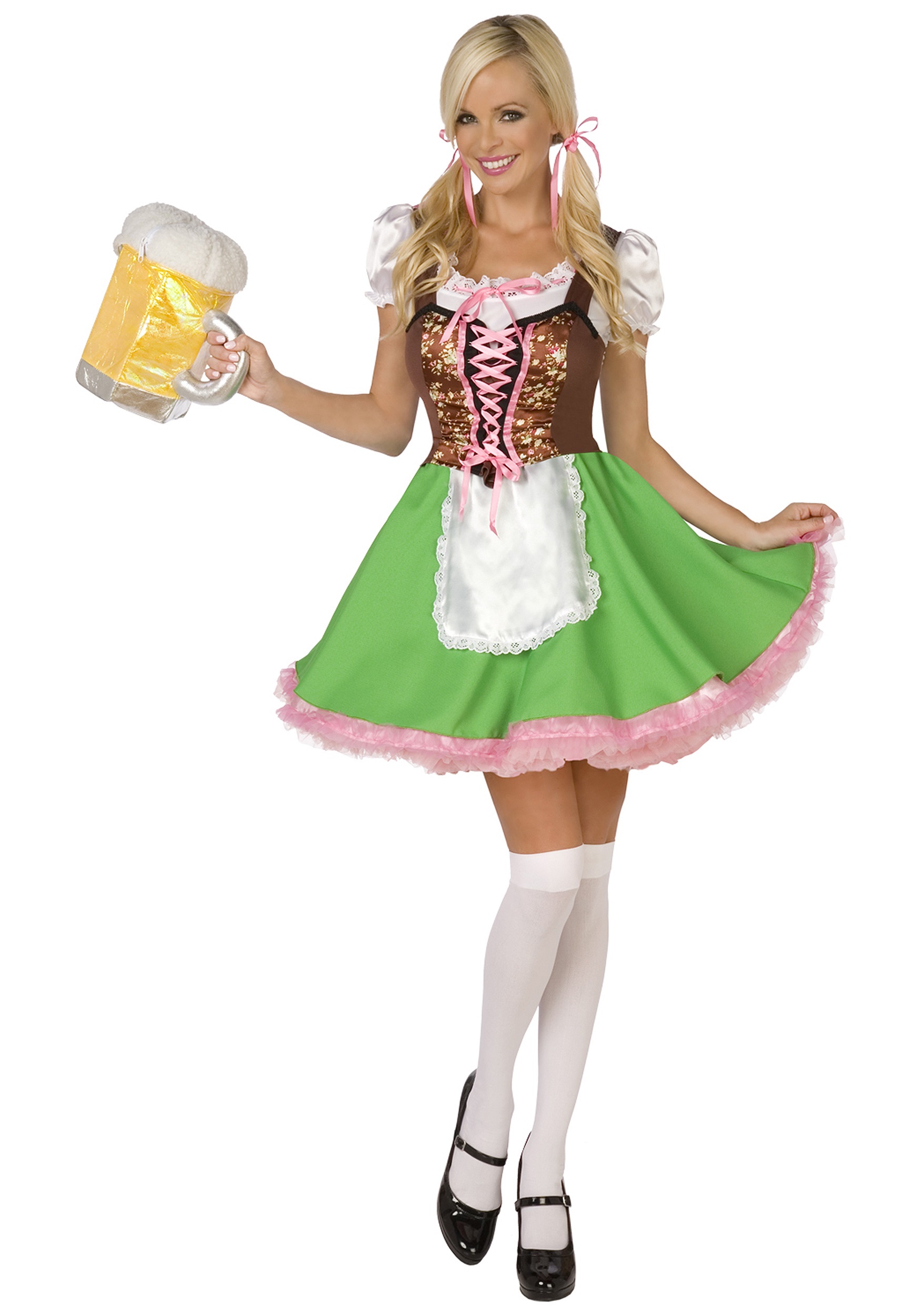 alcohol bavaria beer blonde_hair breasts costume dirndl dress female german germany long_hair smiling solo