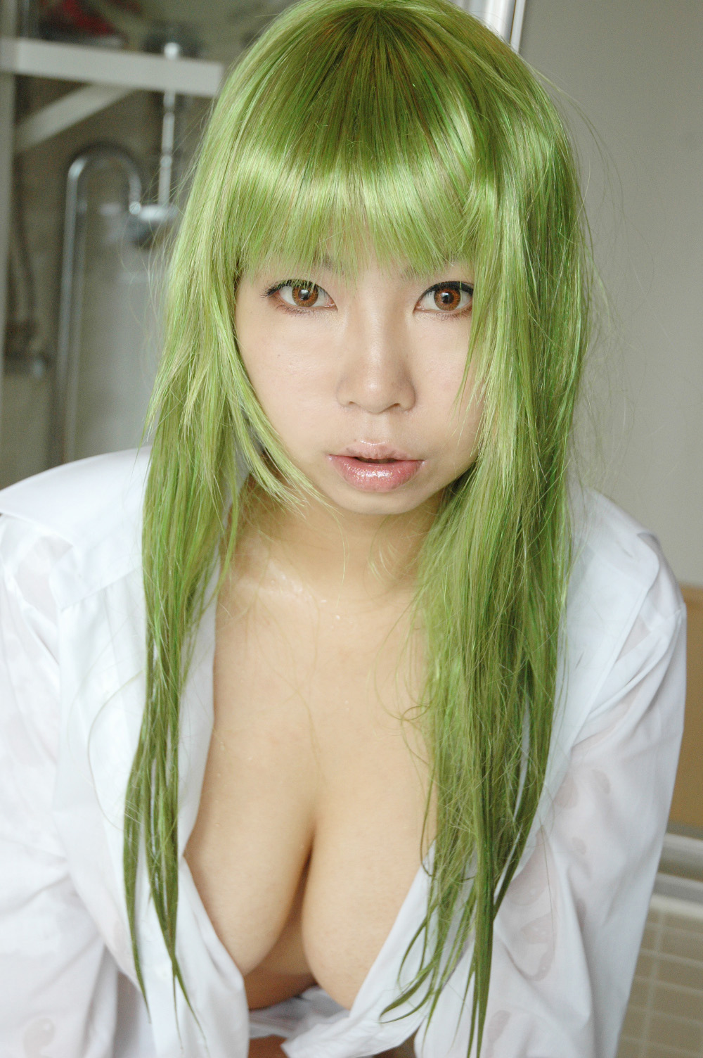 ashiya_noriko asian breasts female green_hair large_breasts long_hair solo