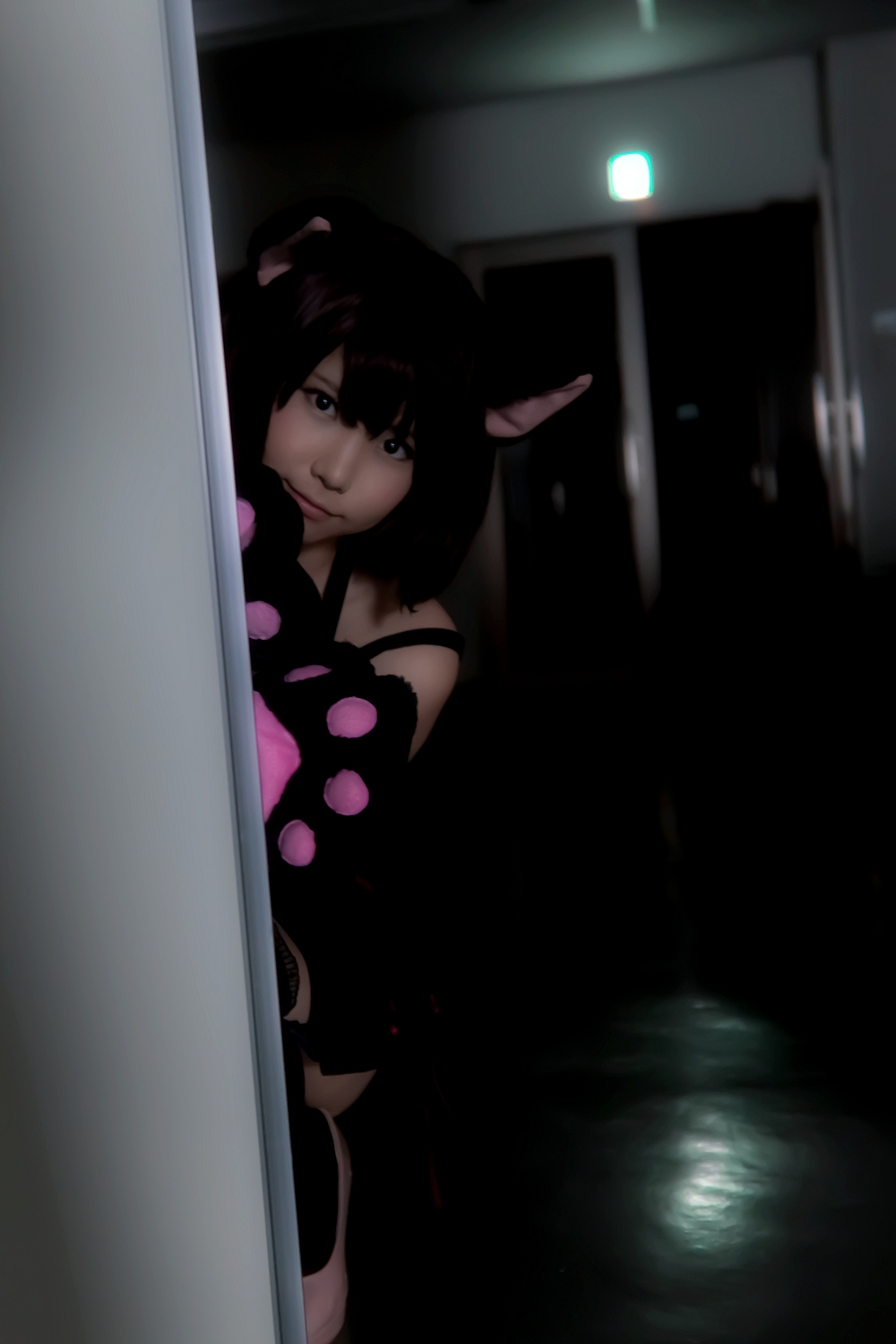 animal_ears asian black_hair breasts cosplay enako female long_hair solo