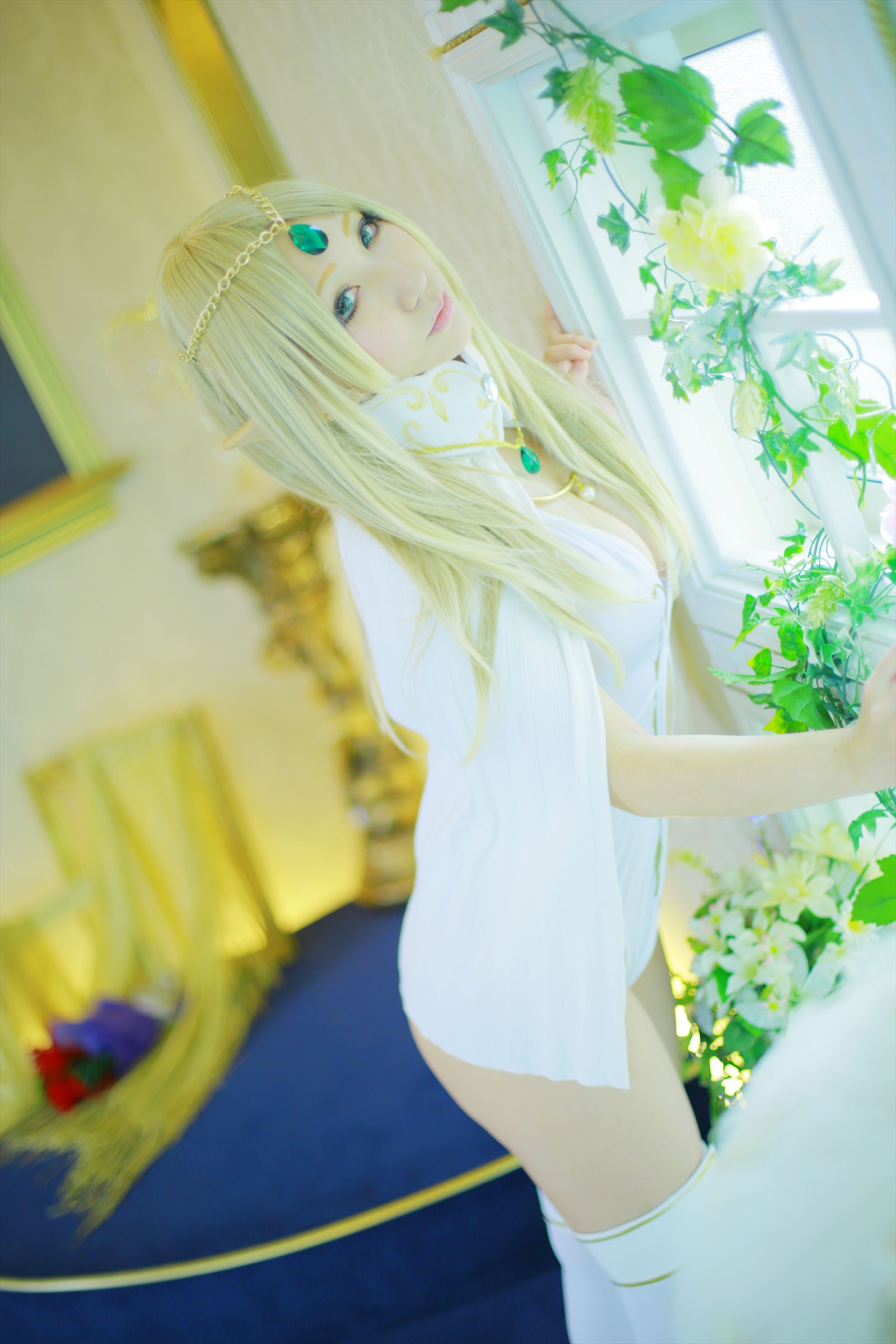 asian blonde_hair breasts cosplay female long_hair shooting_star solo