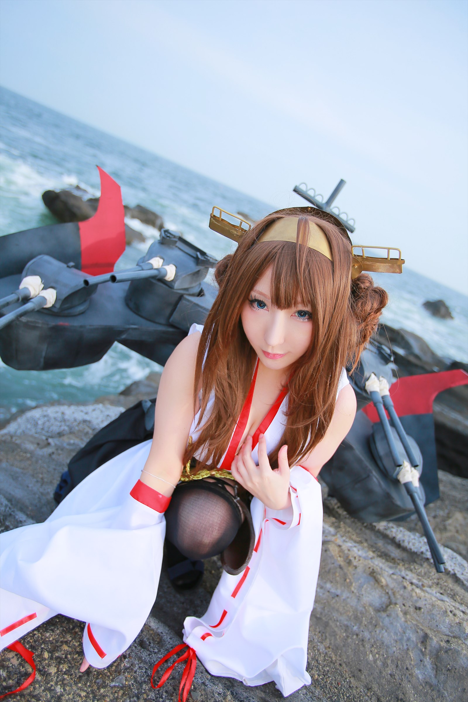 asian breasts brown_hair cosplay female high_heels large_breasts long_hair shoes shooting_star skirt solo