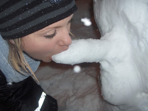 close-up fellatio oral outdoor photo snow snowman teen