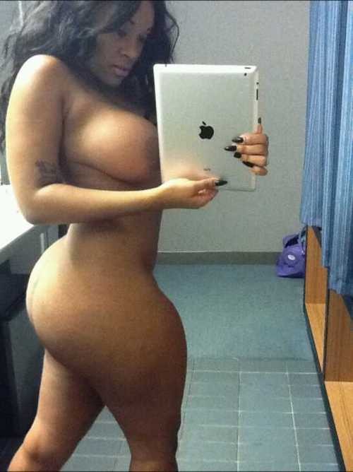 big_ass big_breasts breasts dark_skin female ipad locker_room mirror nude photo selfpic