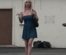 animated assisted_exposure blonde_hair blue_dress cherry_torn dress dress_pull enf female gif medium_breasts nude outside public sharking surprised