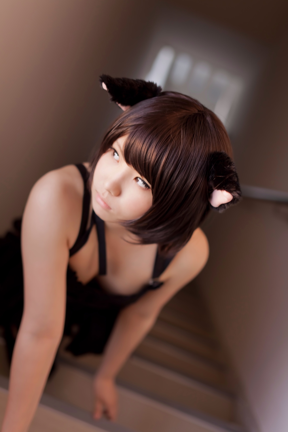 animal_ears asian black_hair breasts cosplay enako female long_hair solo