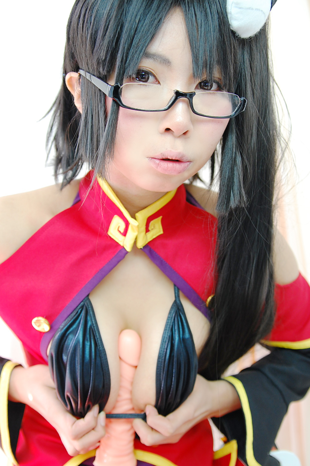 ashiya_noriko asian black_hair breasts cleavage female glasses high_heels large_breasts long_hair shoes solo