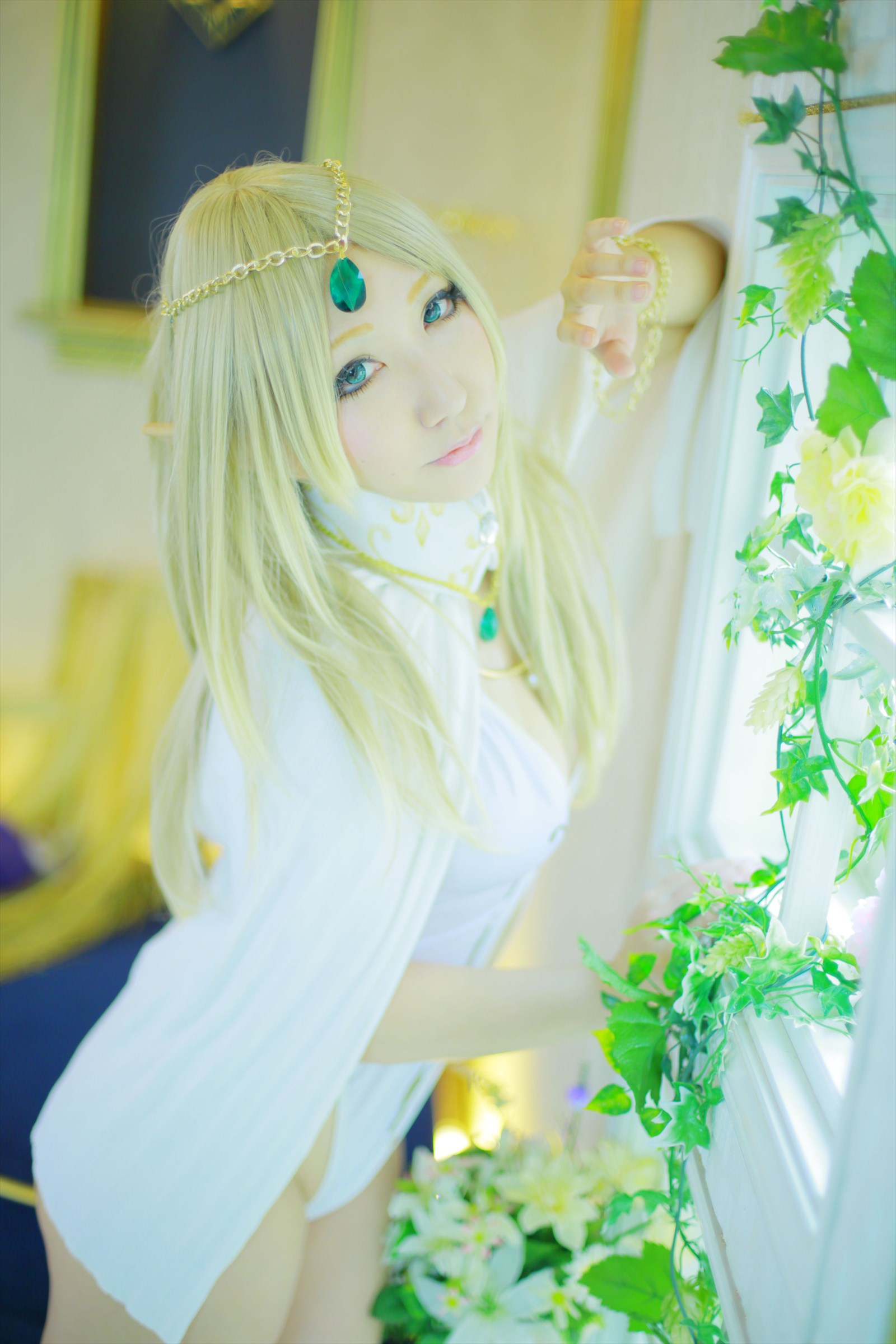 asian blonde_hair breasts cosplay female long_hair shooting_star solo