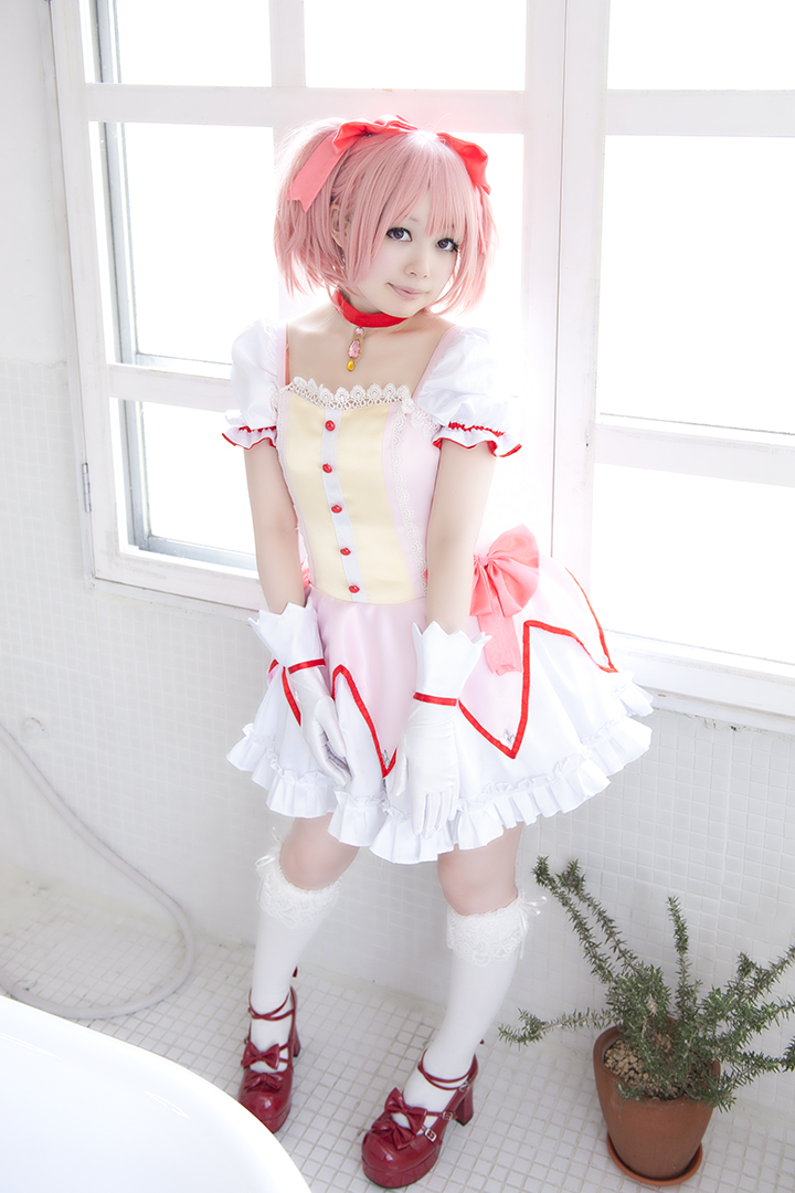 asian breasts cosplay female long_hair pigtails pink_hair shizuku solo