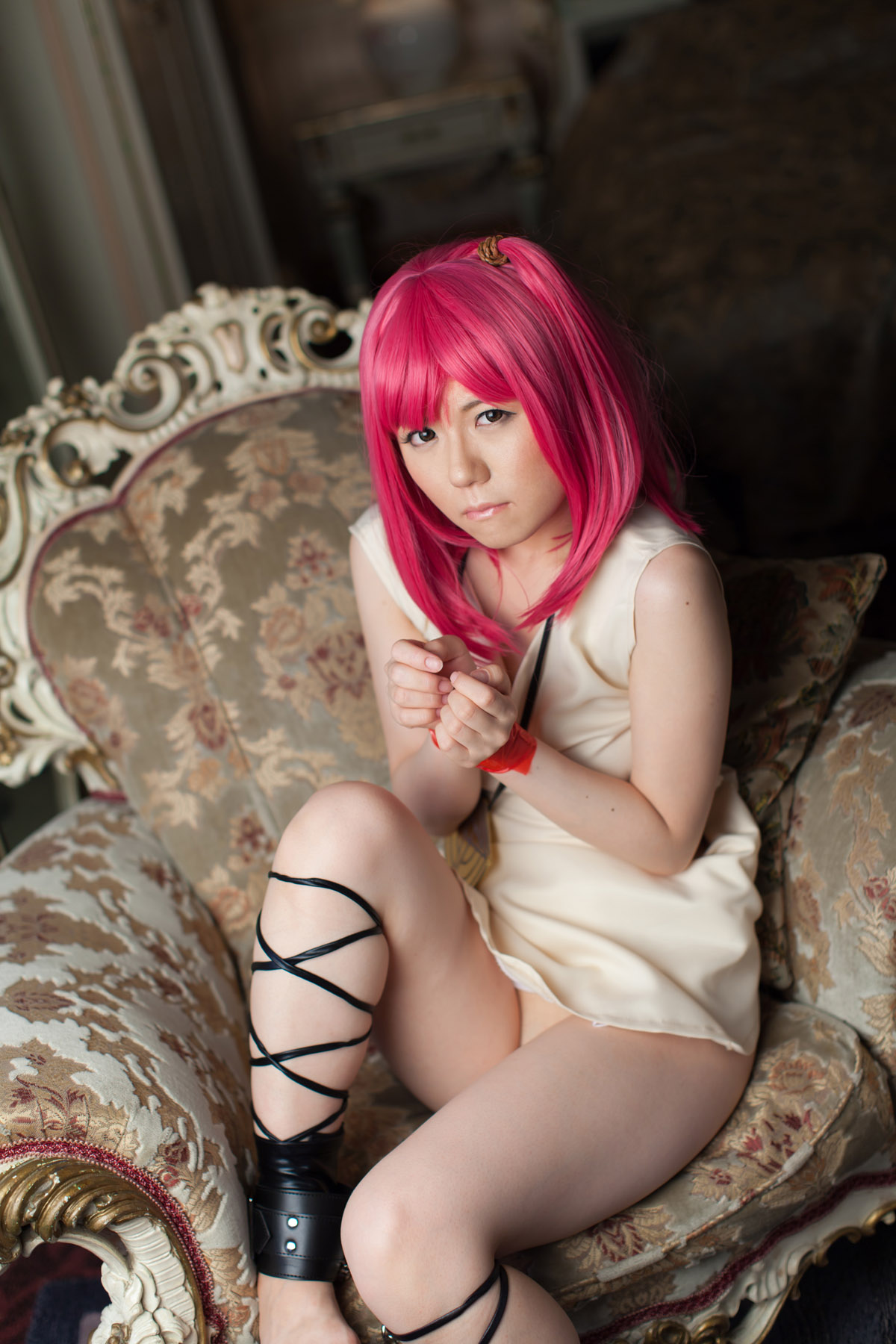 asian breasts female itsuki_akira long_hair pink_hair solo