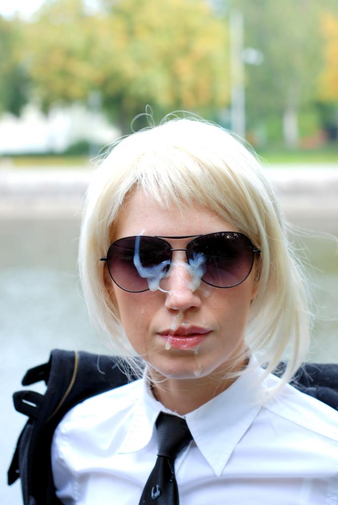 blonde cum facial fakes neck_tie photo public sunglasses