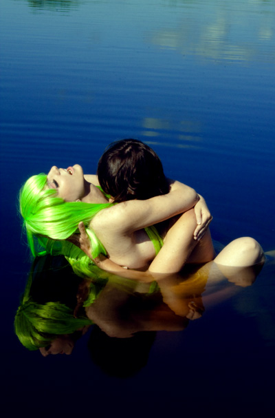 airbrushed c.c. cc code_geass cosplay green_hair hug kururugi_suzako kururugi_suzaku leg_lock love nude partially_submerged passionate romantic sex underwater_sex water