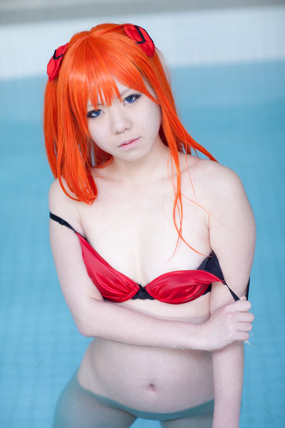 asian asuka_langley_sohryu breasts cosplay female long_hair neon_genesis_evangelion orange_hair solo