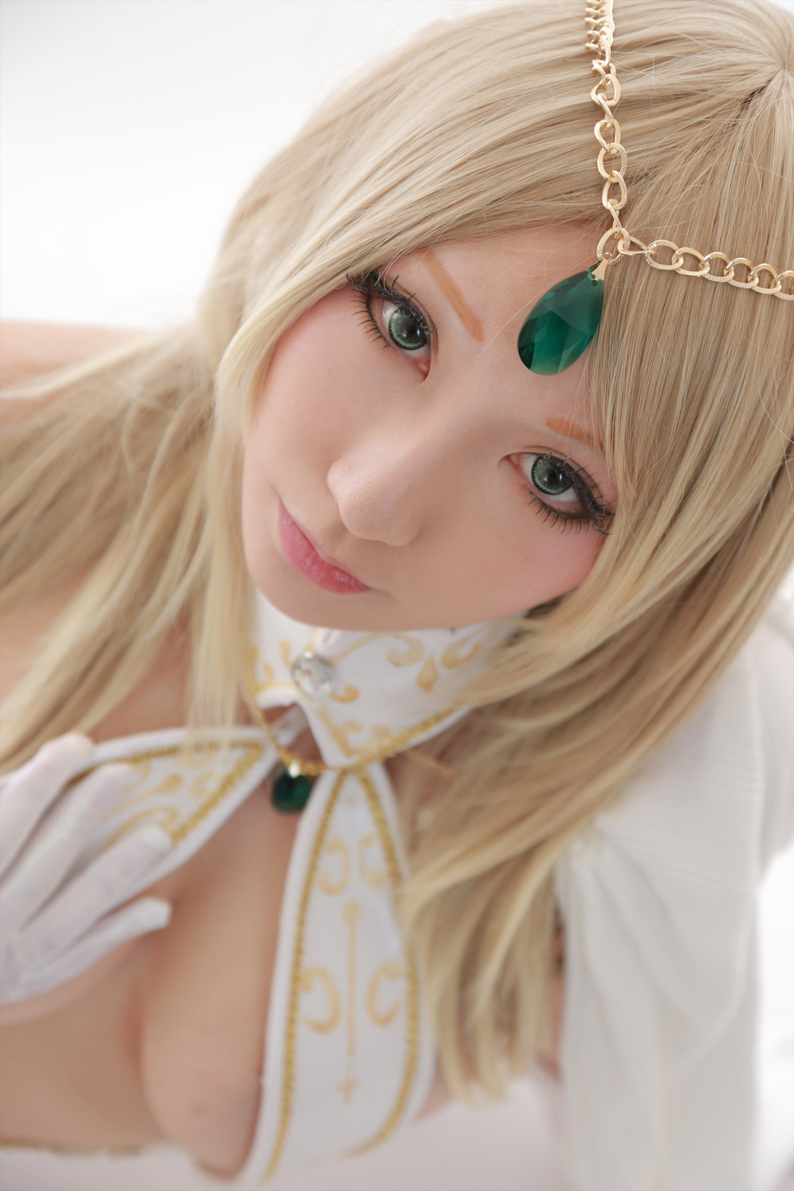 asian blonde_hair breasts cosplay female long_hair shooting_star solo