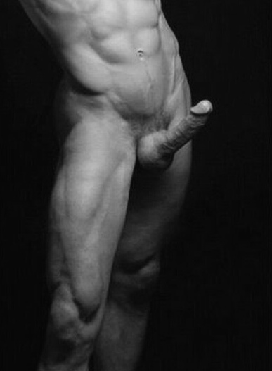 abs greyscale male male_only monochrome muscles muscular_male penis solo tagme testicles