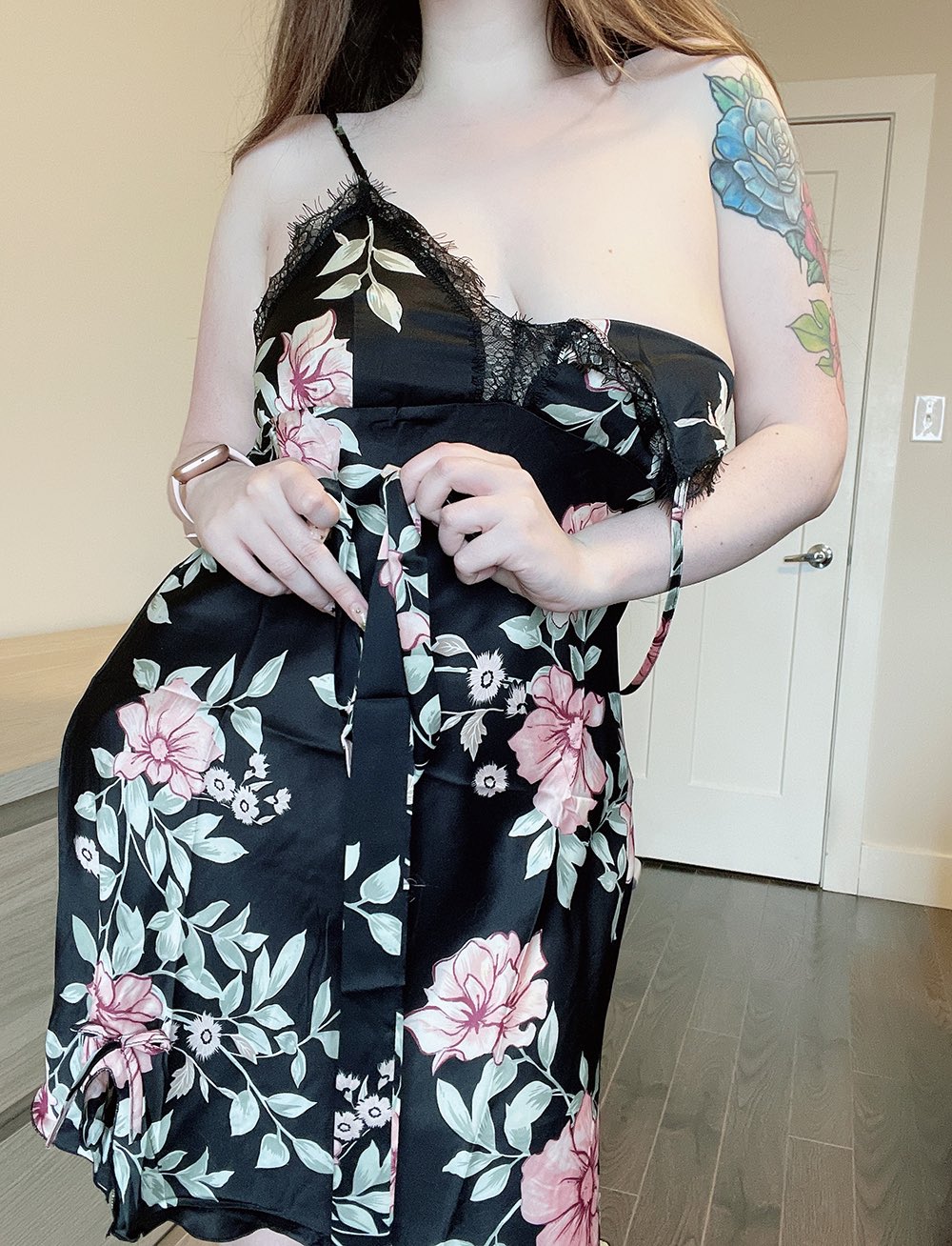 1girl big_breasts bra breasts cherrikissu dress faceless_female female_focus female_only hips long_hair pale_skin posing solo_female standing tattoo wide_hips