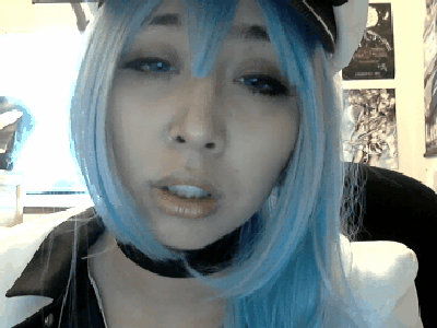 ahe_gao animated asian blue_hair female gif piercing solo tongue_piercing