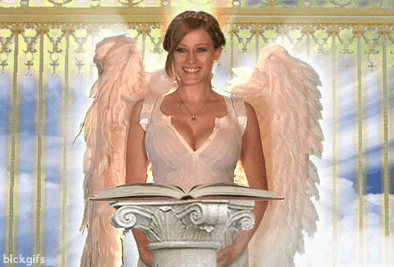 angel angel_wings animated breasts cleavage female gif olivia_taylor_dudley solo text watermark