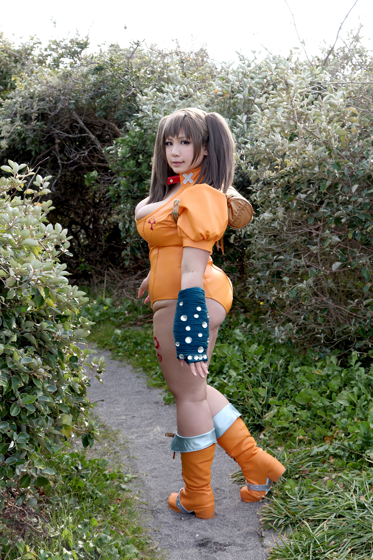 asian breasts brown_hair chouzuki_maryou cosplay female huge_breasts long_hair plump solo