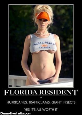 1girl blonde breasts clothes_writing female female_focus female_only florida meme motivational_poster navel navel_piercing photo real_person solo solo_female underboob