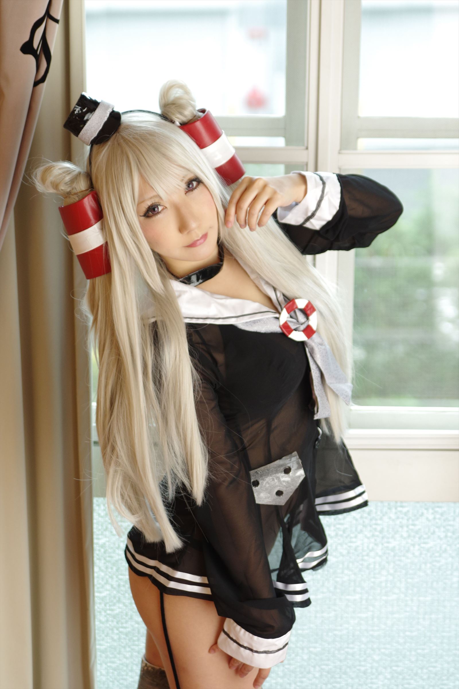 asian breasts cosplay female grey_hair large_breasts long_hair shooting_star solo