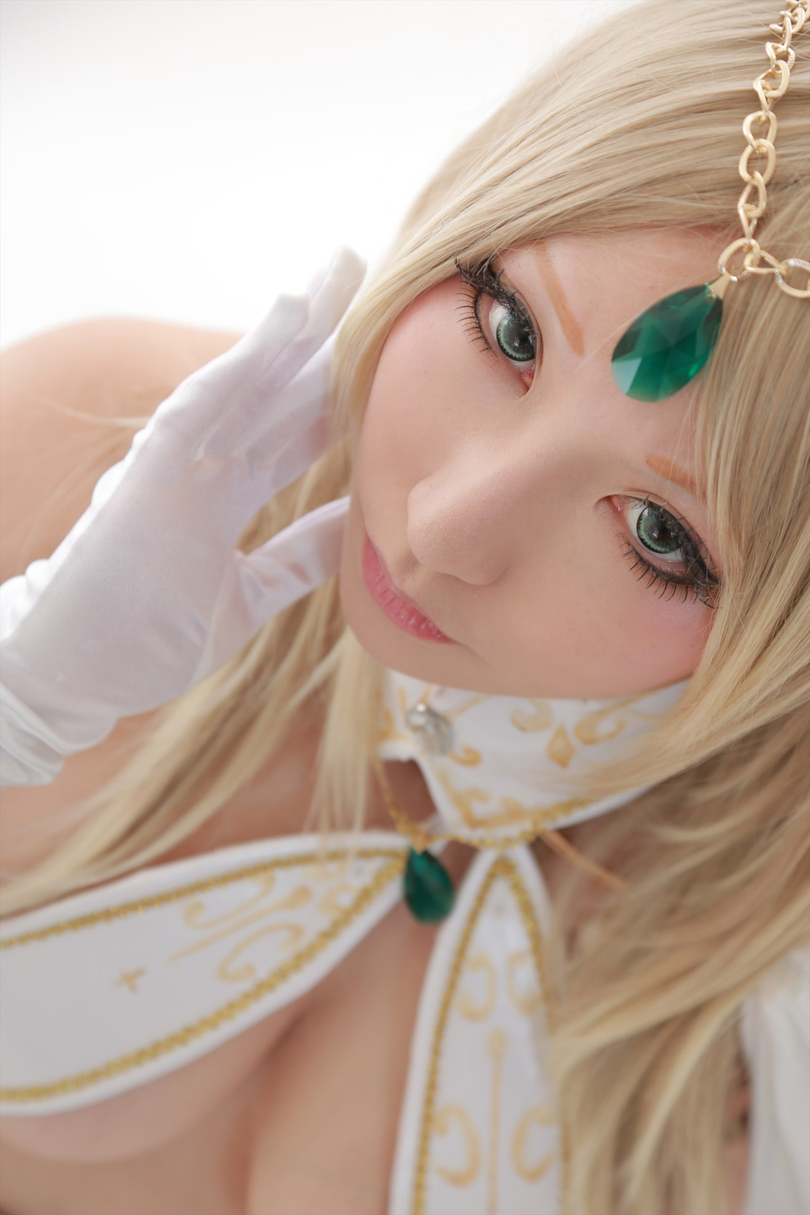 asian blonde_hair breasts cosplay female long_hair shooting_star solo