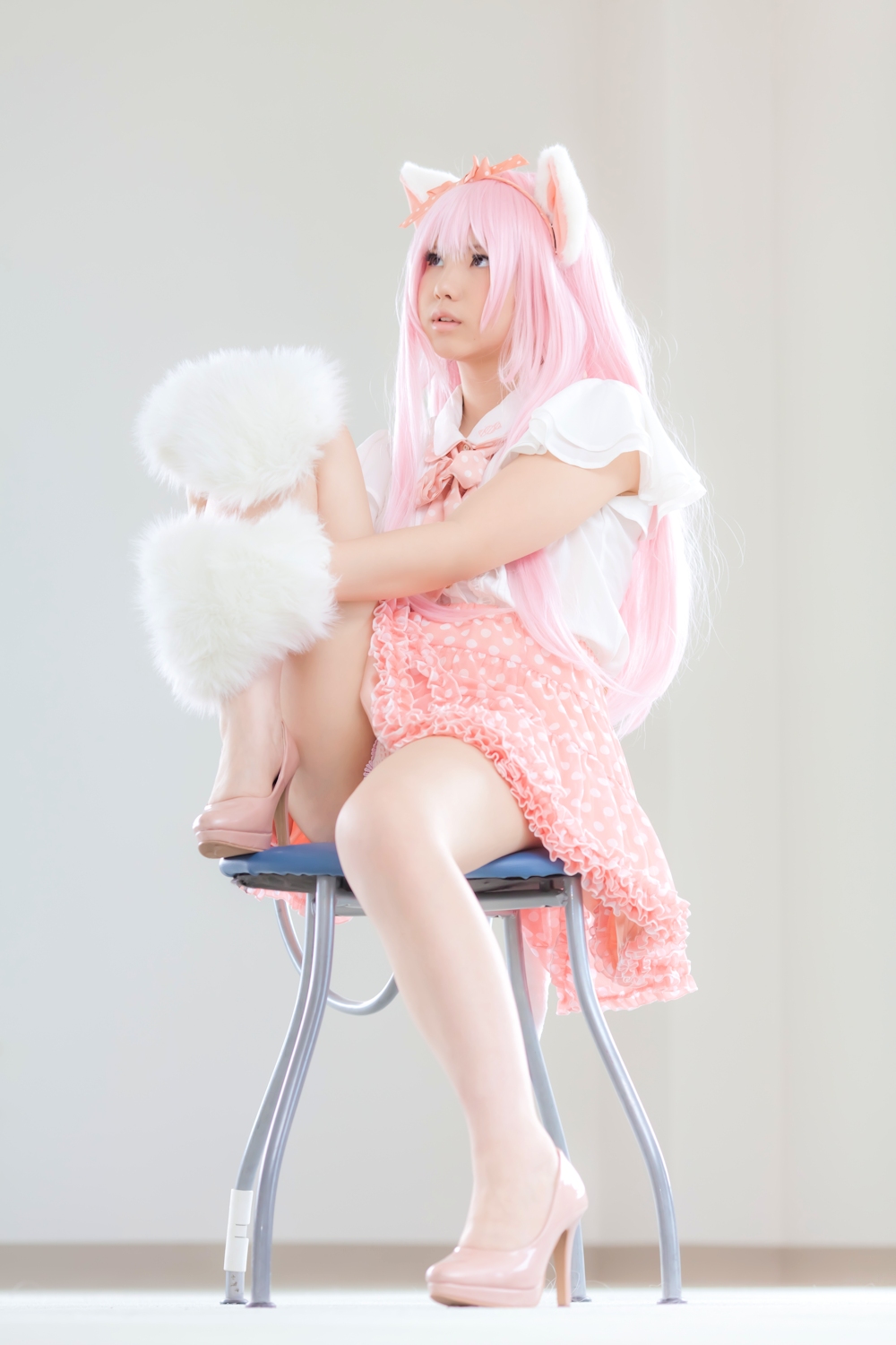 animal_ears asian breasts cosplay enako female long_hair pink_hair solo