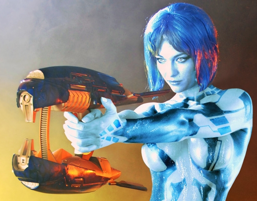 bodypaint breasts cortana cosplay futuristic halo_(series) nude photo real real_person