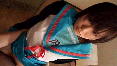 animated asian breasts brown_hair censored cosplay gif long_hair sex