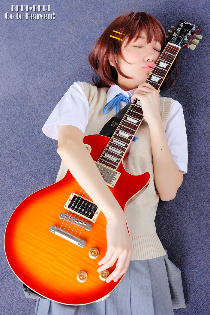 asian blouse cosplay guitar hirasawa_yui japanese k-on! natsuki_(iii) photo pleated_skirt real real_person school_uniform schoolgirl seifuku skirt sleeveless_sweater solo