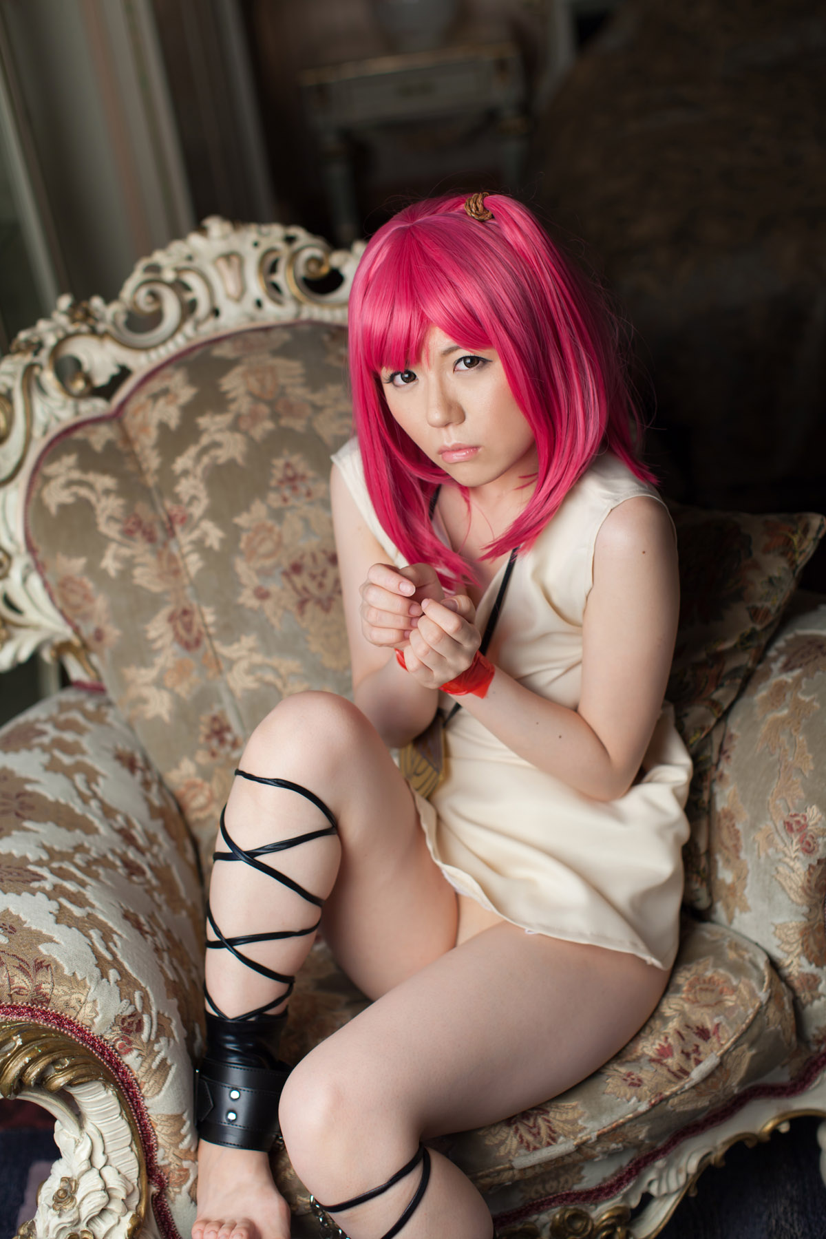 asian breasts female itsuki_akira long_hair pink_hair solo