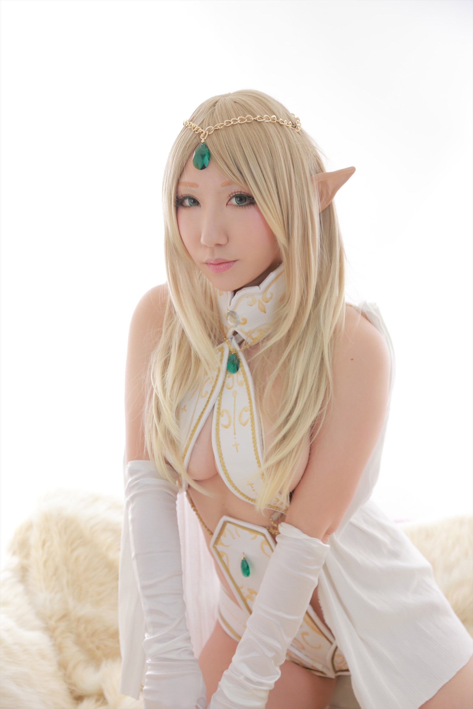 asian blonde_hair breasts cosplay female long_hair shooting_star solo