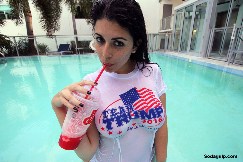2016 breasts donald_trump female politics pool t-shirt text watermark wet yael_farache