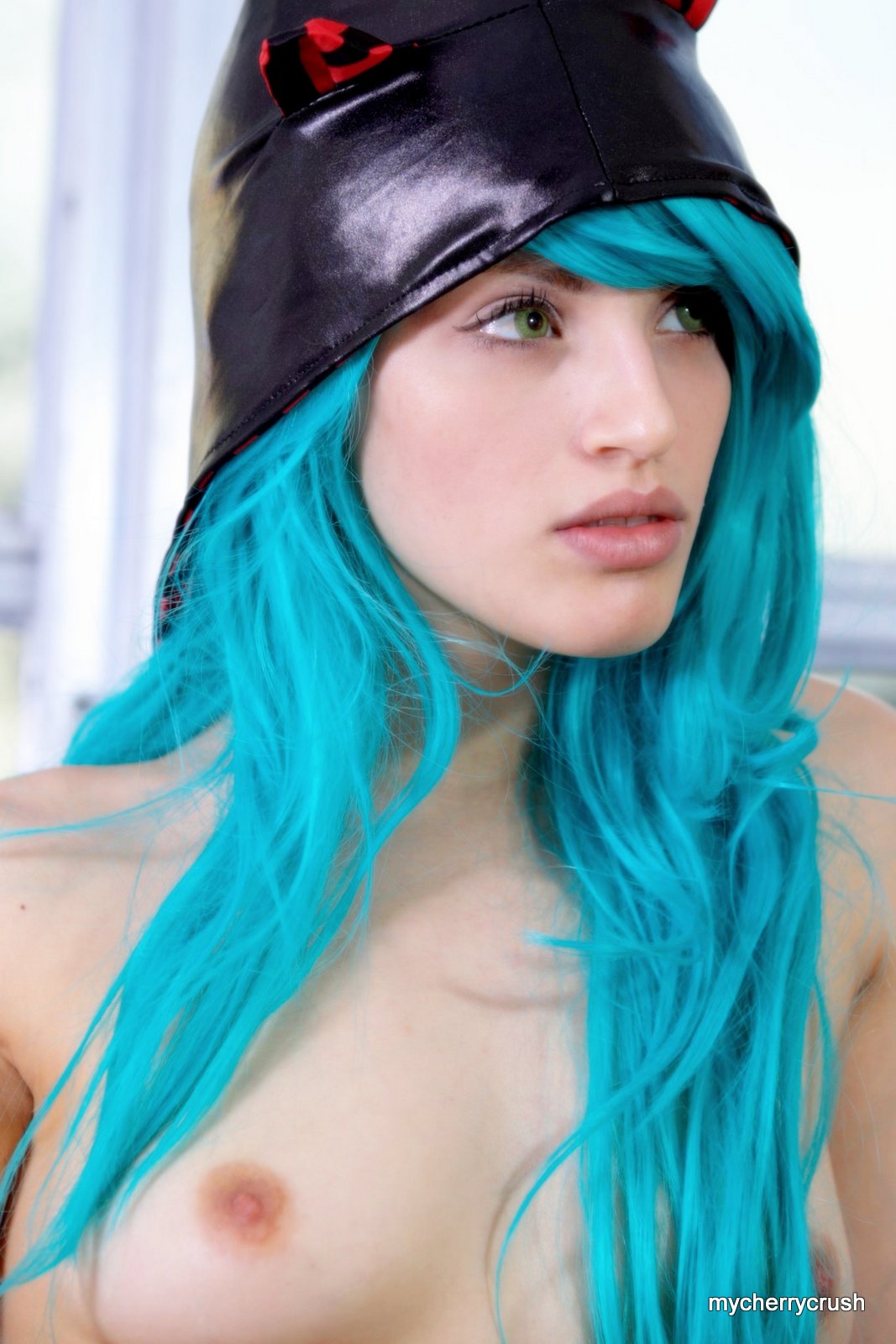 blue_hair breasts female long_hair mycherrycrush solo watermark