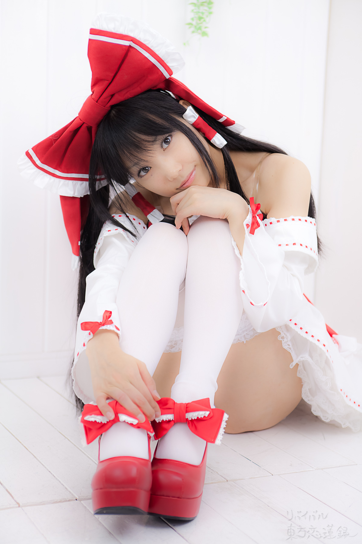 asian black_hair breasts cosplay dress female long_hair panties shoes solo thighhighs