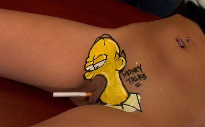 body_paint cartoon cigarette drugs female funny pussy solo text the_simpsons what