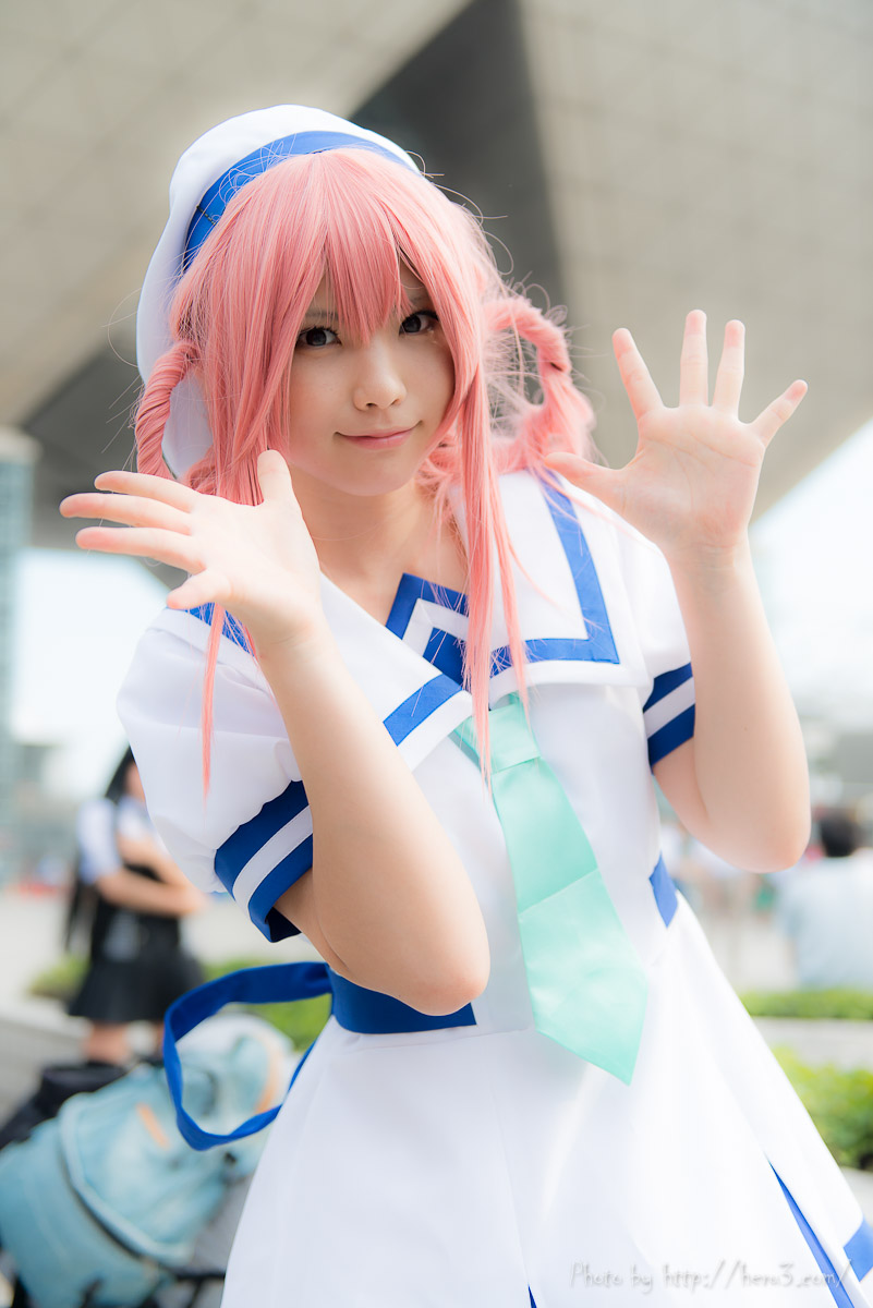 asian breasts cosplay long_hair outside pink_hair