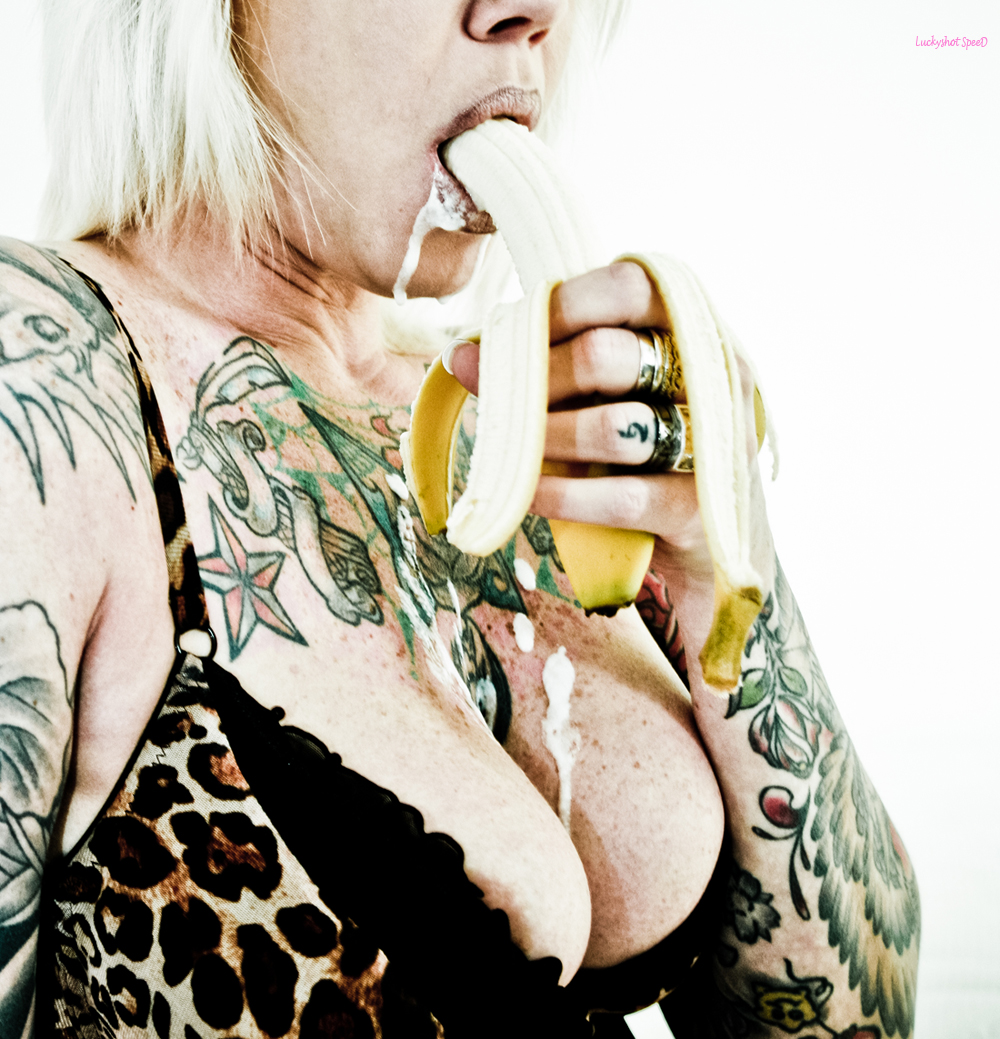 banana english_text female milk mrswhitetrash solo tattoo white_trash