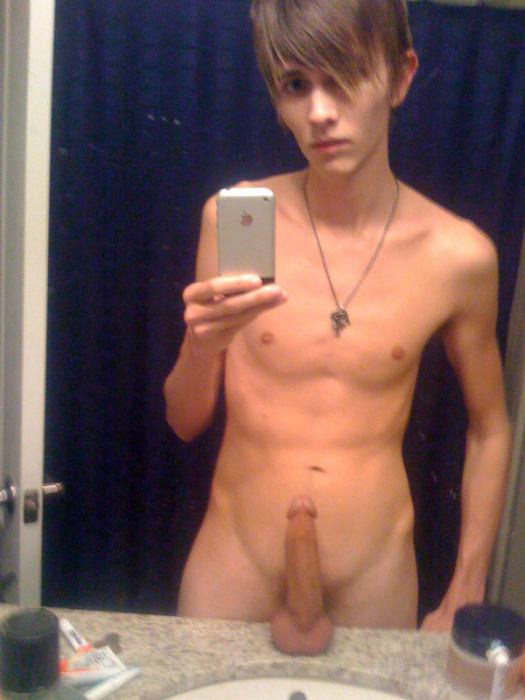 abs bathroom brown_eyes brown_hair emo erection gay hair_over_one_eye human long_penis male necklace penis photo self_shot solo teen twink