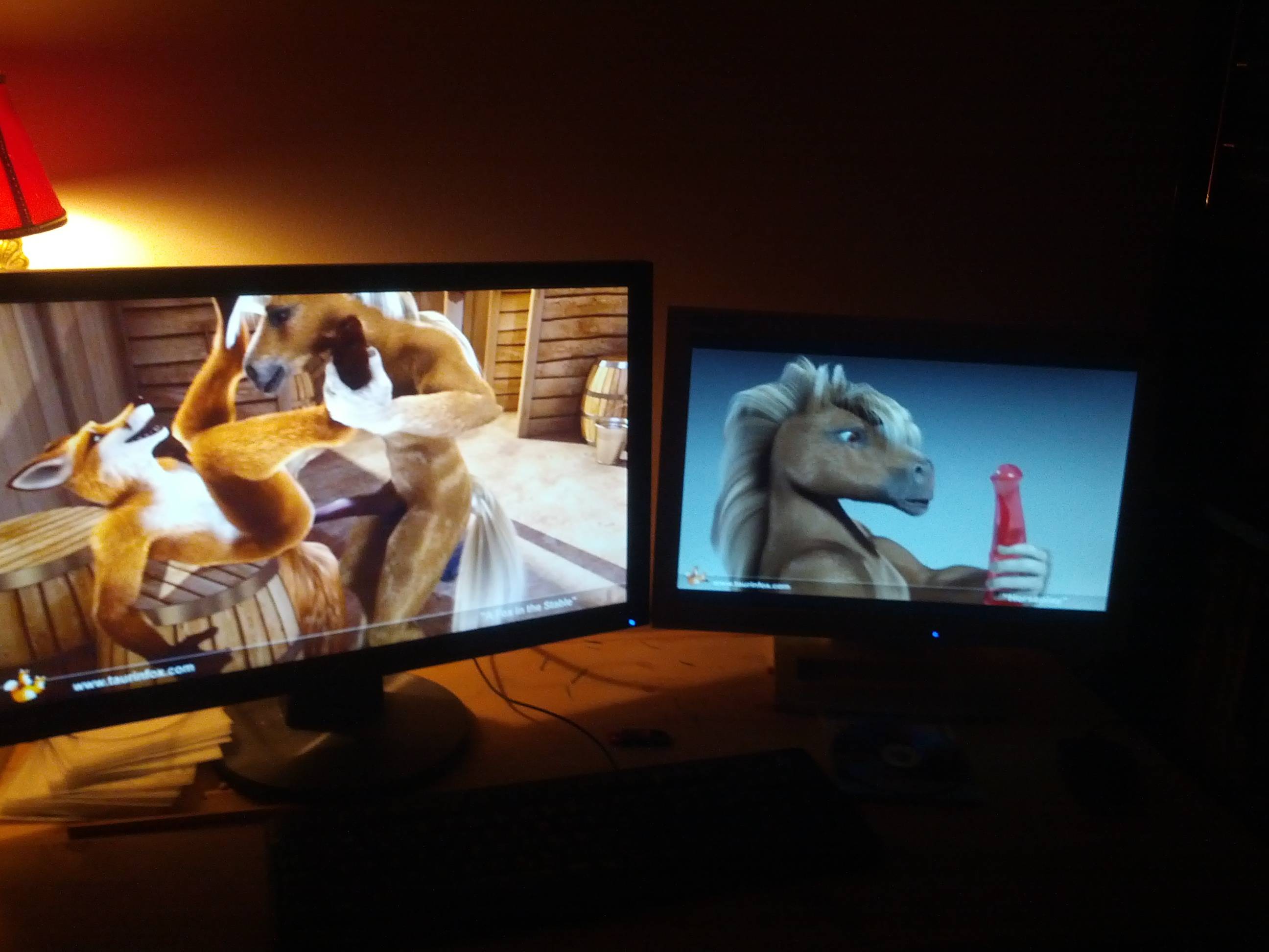 anal anal_sex barrel canine computer_mouse dark desk dildo disc dual dual_monitors equine fox furry gay horse inside keyboard lamp lamp_shade male monitor no_humans nude penetration pornography sex sex_toy taurin_fox usb