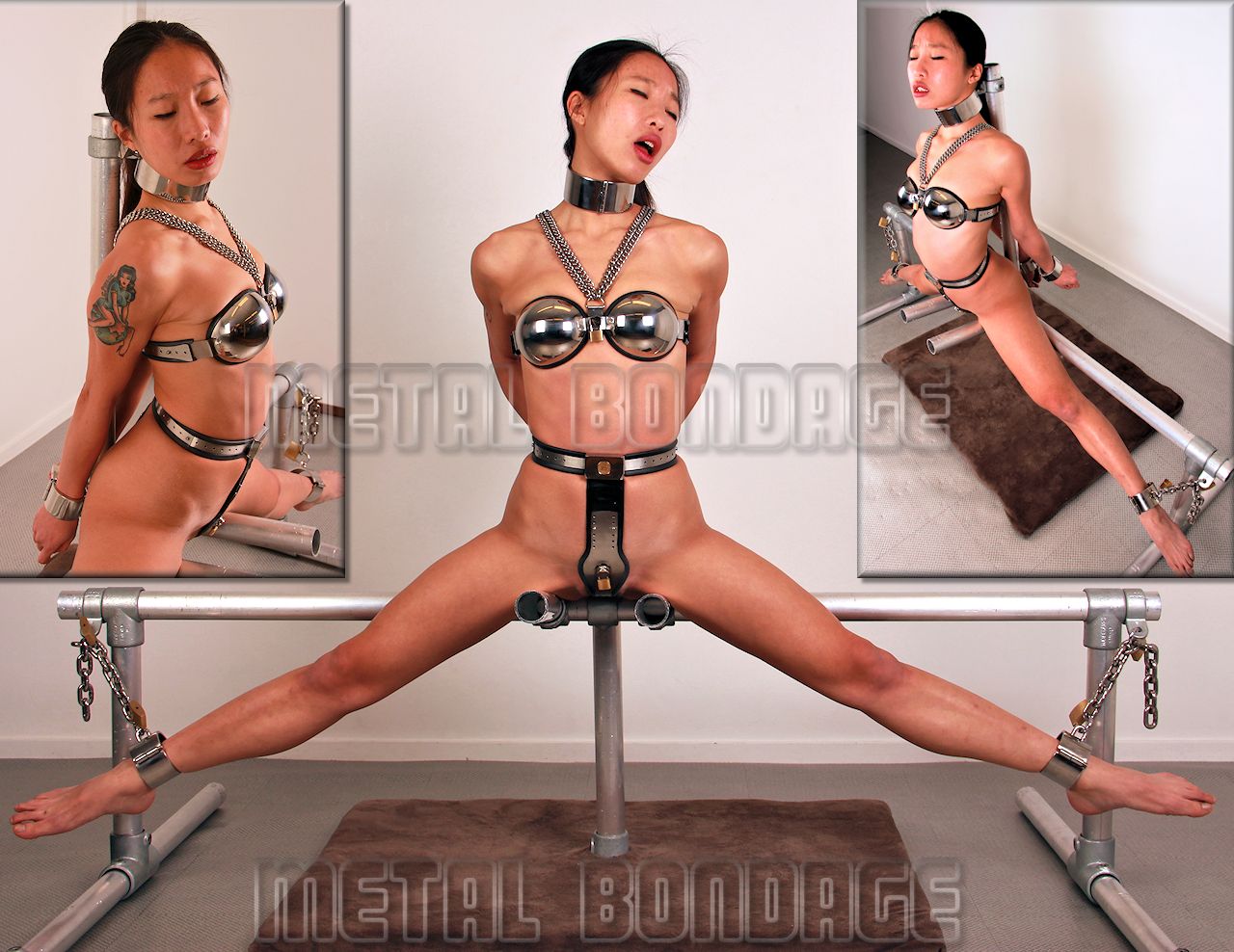 bondage breasts chastity_belt female long_hair solo watermark