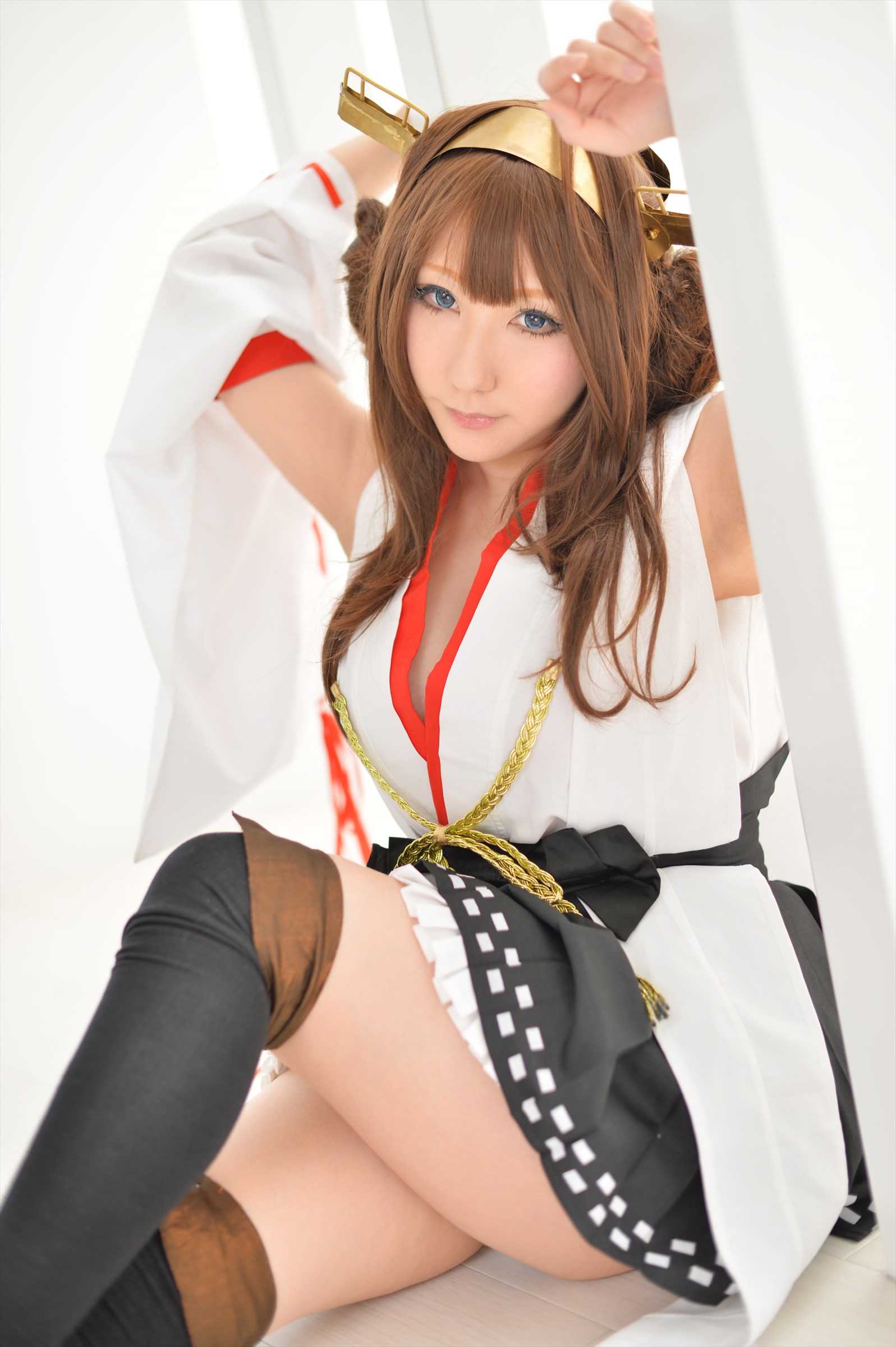 asian breasts brown_hair cosplay female high_heels large_breasts long_hair shoes shooting_star skirt solo