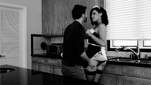 animated female gif kitchen maid male maledom monochrome panties spanking submissive thighhighs