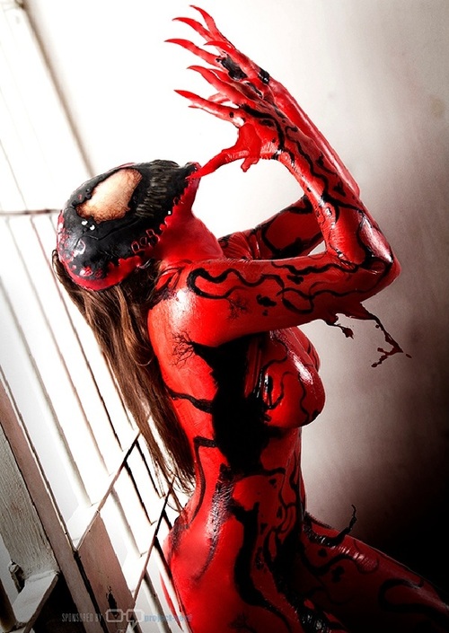 1girl carnage cosplay female female_only marvel marvel_comics non-nude photo real real_person solo spider-man_(series)