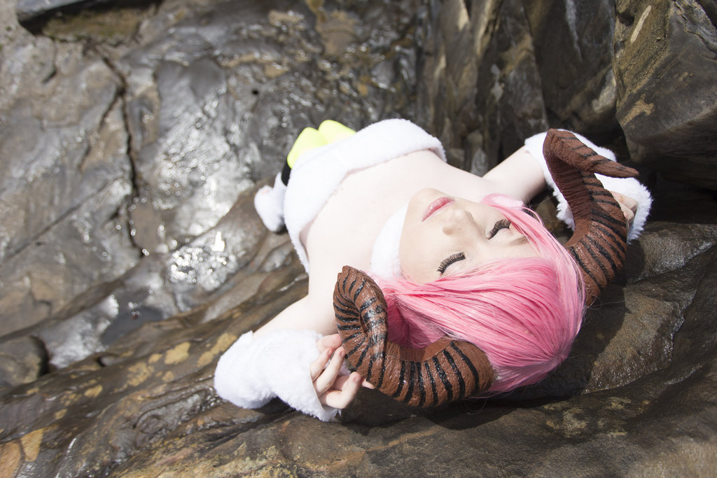 1girl aries_(fairy_tail) cosplay fairy_tail female foxycosplay horns long_hair pink_hair solo tagme