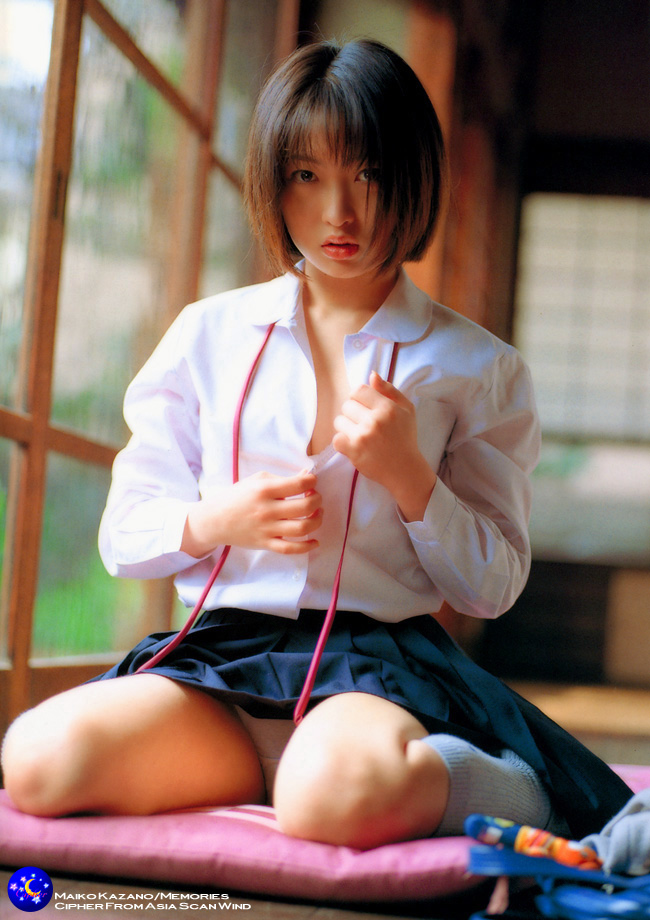 asian japanese kazano_maiko kneeling open_clothes open_shirt panties pantyshot school_uniform schoolgirl seifuku serafuku shirt underwear undressing
